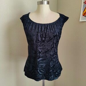 Y2K Deadstock Black Velvet Burnout Tank Top Scoop Neck Paisley Whimsigoth XL